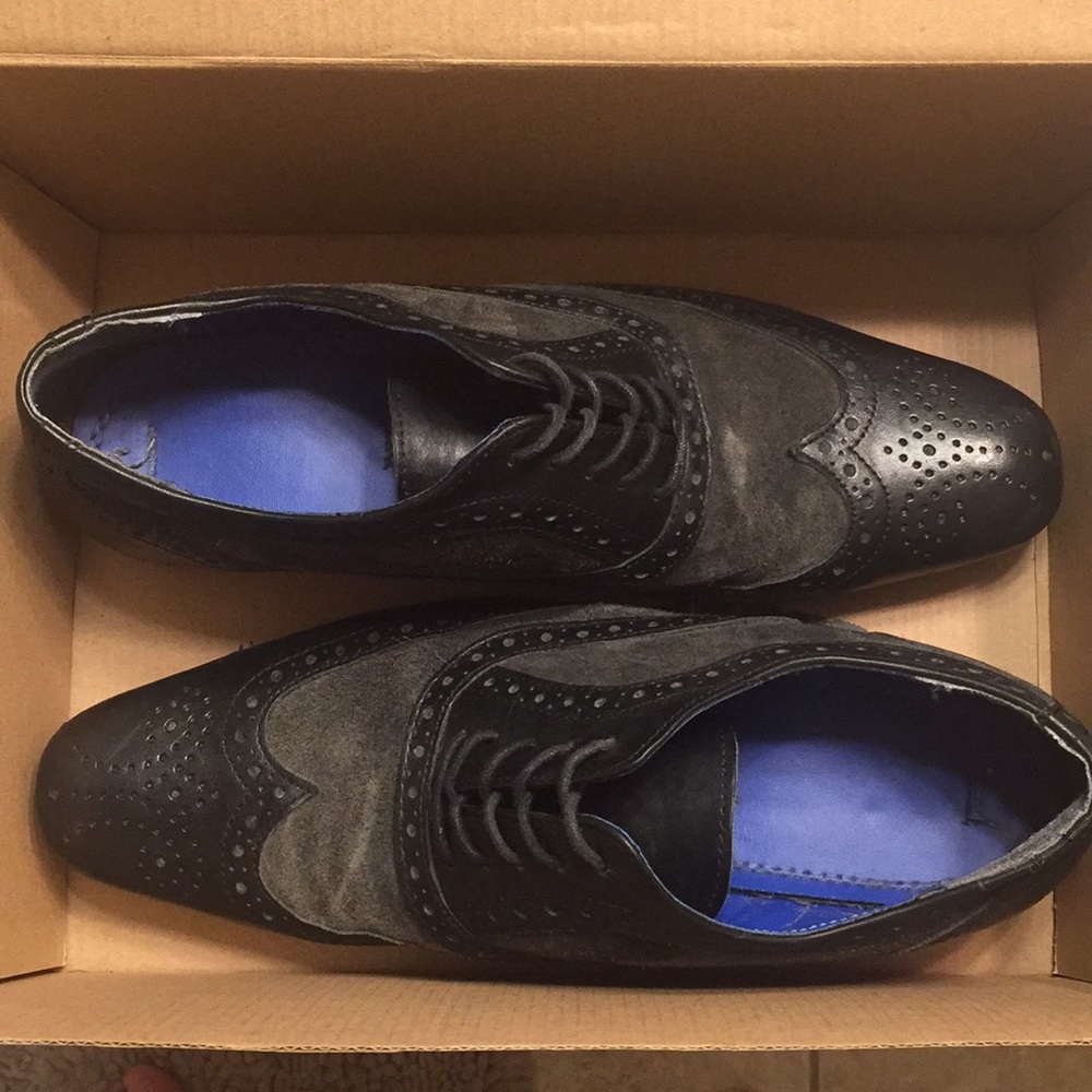suede and leather wingtip blucher dress shoes